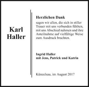 Traueranzeige von Karl Haller 