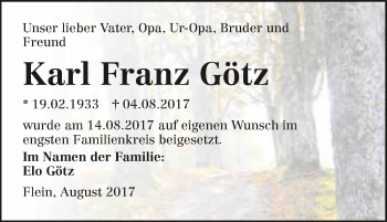 Traueranzeige von Karl Franz Götz 