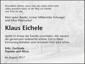 Traueranzeige von Klaus Eichele 