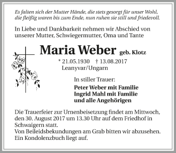 Traueranzeige von Maria Weber 