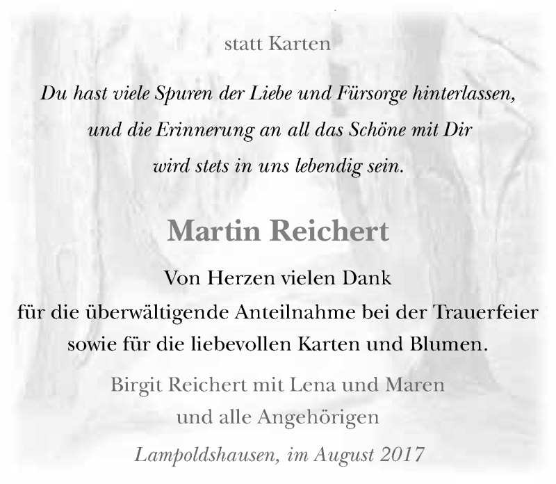  Traueranzeige für Martin Reichert vom 05.08.2017 aus 