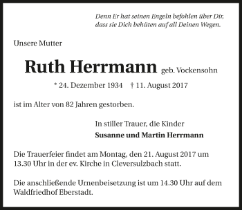 Traueranzeige von Ruth Herrmann