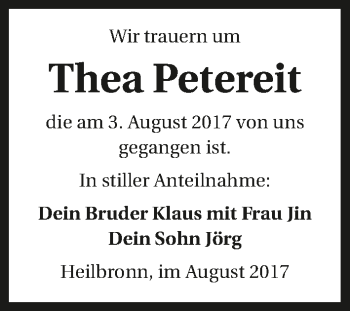Traueranzeige von Thea Petereit 
