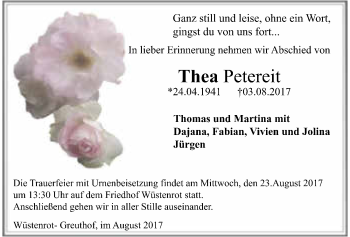 Traueranzeige von Thea Petereit 
