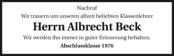 Traueranzeige von Albrecht Beck 