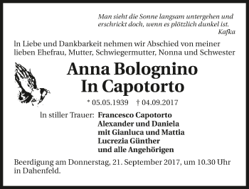 Traueranzeige von Anna Bolognino In Capotorto 