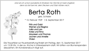 Traueranzeige von Berta Roth 