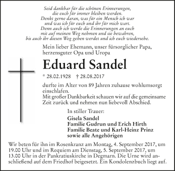 Traueranzeige von Eduard Sandel 