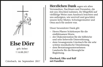 Traueranzeige von Else Dörr 