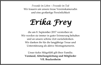 Traueranzeige von Erika Frey 