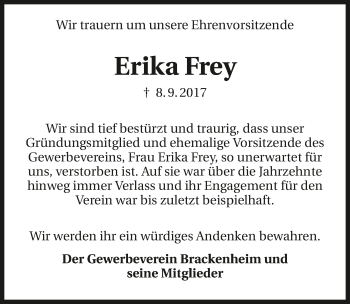 Traueranzeige von Erika Frey 