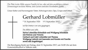 Traueranzeige von Gerhard Lobmüller 