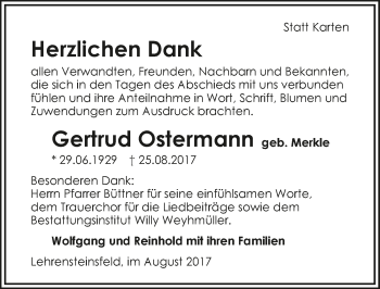 Traueranzeige von Gertrud Ostermann 