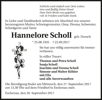 Traueranzeige von Hannelore Scholl 