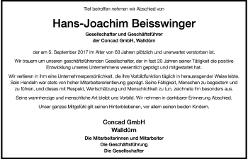 Traueranzeige von Hans-Joachim Beisswinger 