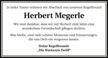 Traueranzeige von Herbert Megerle 