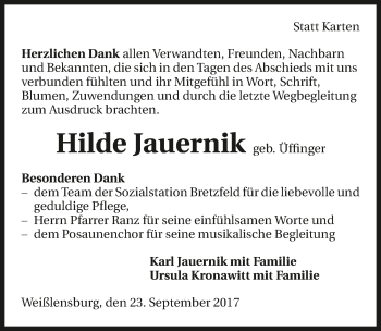 Traueranzeige von Hilde Jauernik 