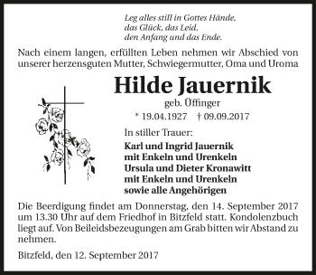 Traueranzeige von Hilde Jauernik 