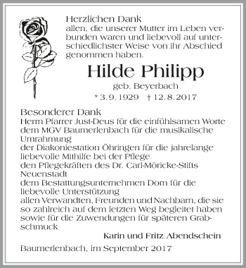Traueranzeige von Hilde Philipp 