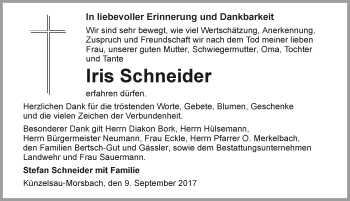Traueranzeige von Iris Schneider 