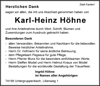 Traueranzeige von Karl-Heinz Höhne