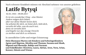 Traueranzeige von Latife Bytyqi 