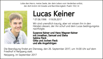 Traueranzeige von Lucas Keiner 