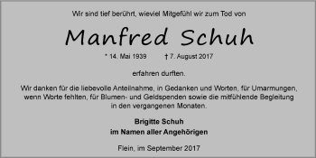 Traueranzeige von Manfred Schuh 