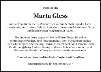 Traueranzeige von Marta Gless 