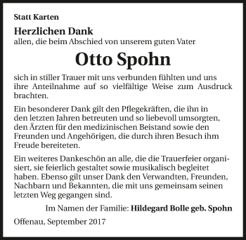 Traueranzeige von Otto Spohn 