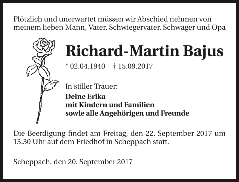  Traueranzeige für Richard-Martin Bajus vom 20.09.2017 aus 