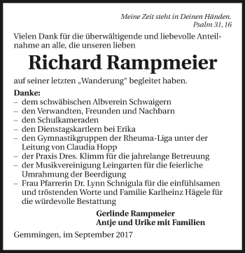 Traueranzeige von Richard Rampmeier 