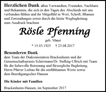 Traueranzeige von Rösle Pfenning 
