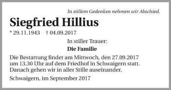 Traueranzeige von Siegfried Hillius 