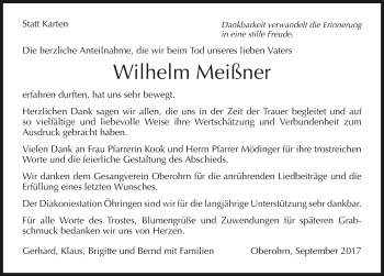 Traueranzeige von Wilhelm Meißner 