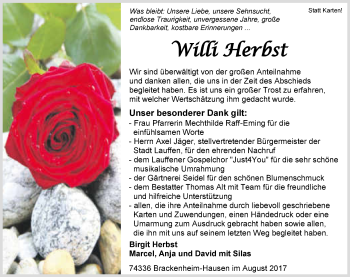 Traueranzeige von Willi Herbst 