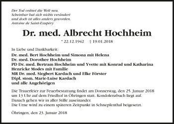 Traueranzeige von Albrecht Hochheim 