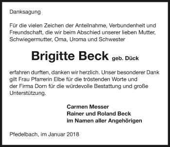 Traueranzeige von Brigitte Beck 
