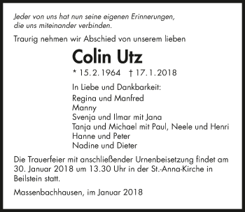 Traueranzeige von Colin Utz 