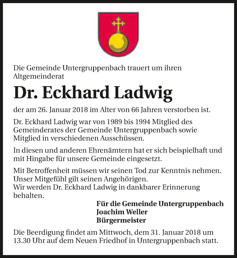  Traueranzeige für Eckhard Ladwig vom 30.01.2018 aus 