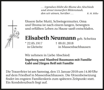 Traueranzeige von Elisabeth Neumann 