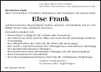 Traueranzeige von Else Frank 