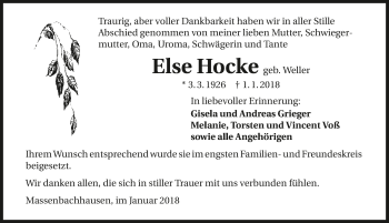 Traueranzeige von Else Hocke 