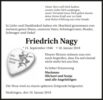 Traueranzeige von Friedrich Nagy 