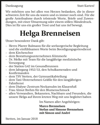 Traueranzeige von Helga Brenneisen 