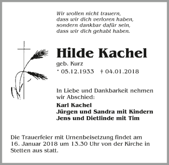 Traueranzeige von Hilde Kachel 