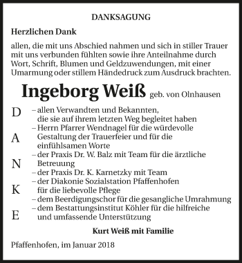 Traueranzeige von Ingeborg Weiß 