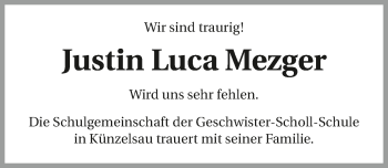 Traueranzeige von Justin Luca Mezger 