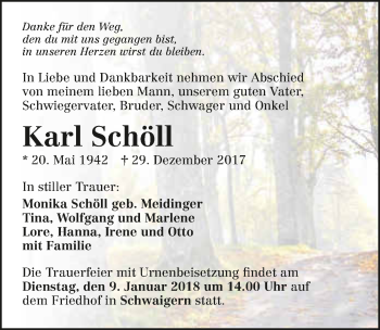 Traueranzeige von Karl Schöll 