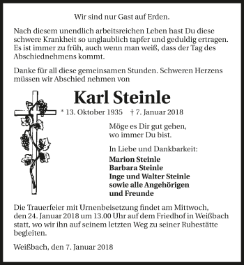 Traueranzeige von Karl Steinle 